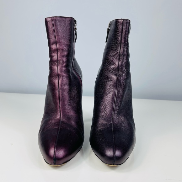 PRADA Women’s Plum Metallic Bronzed High Heel Side Zip Ankle Boots Booties 39.5 - Picture 5 of 16